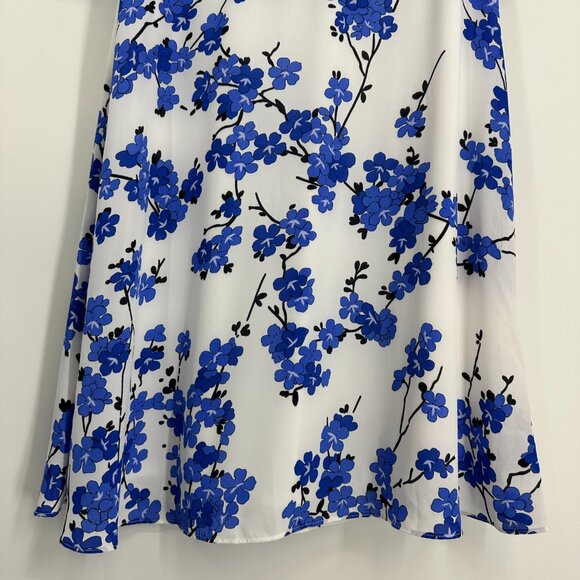 Nine West Floral Dress A Line Cold Shoulder Ruffle Cocktail Blue White - Picture 6 of 10